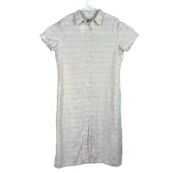 Vtg Orvis Linen Button Front Maxi Dress Sz 18 Short Sleeve Modest‎ Prairie Pink - Picture 1 of 12